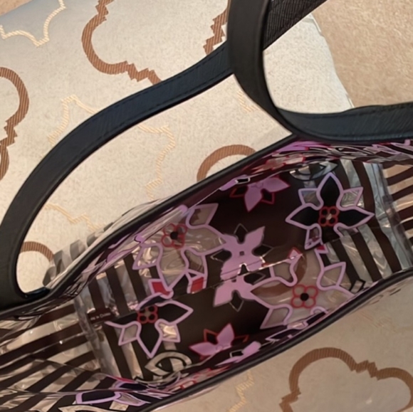 🌸 Henri Bendel Pink Floral PVC Striped/Clear Tote Bag NWOT! - Picture 7 of 11